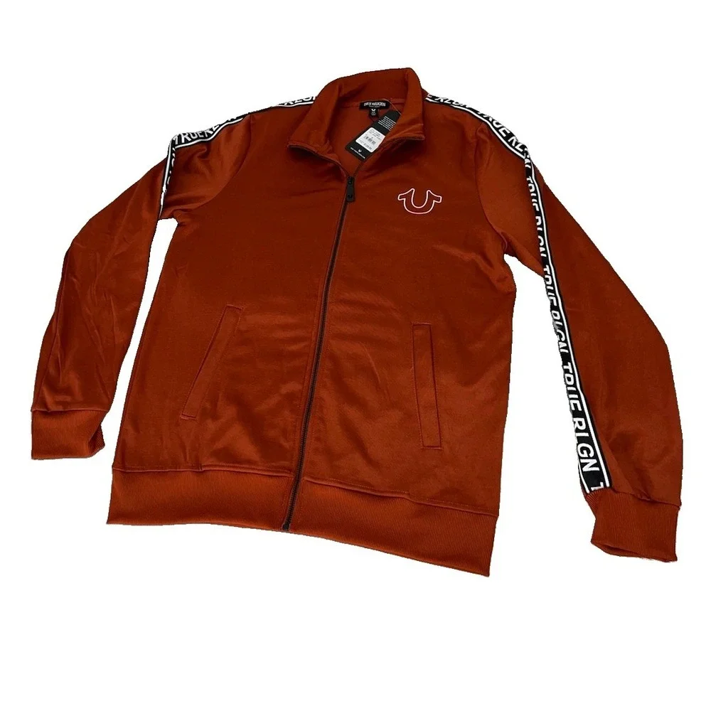 True Religion Men's Logo Tape Track Jacket Orange Burnt Full Zip Small (21-b69)